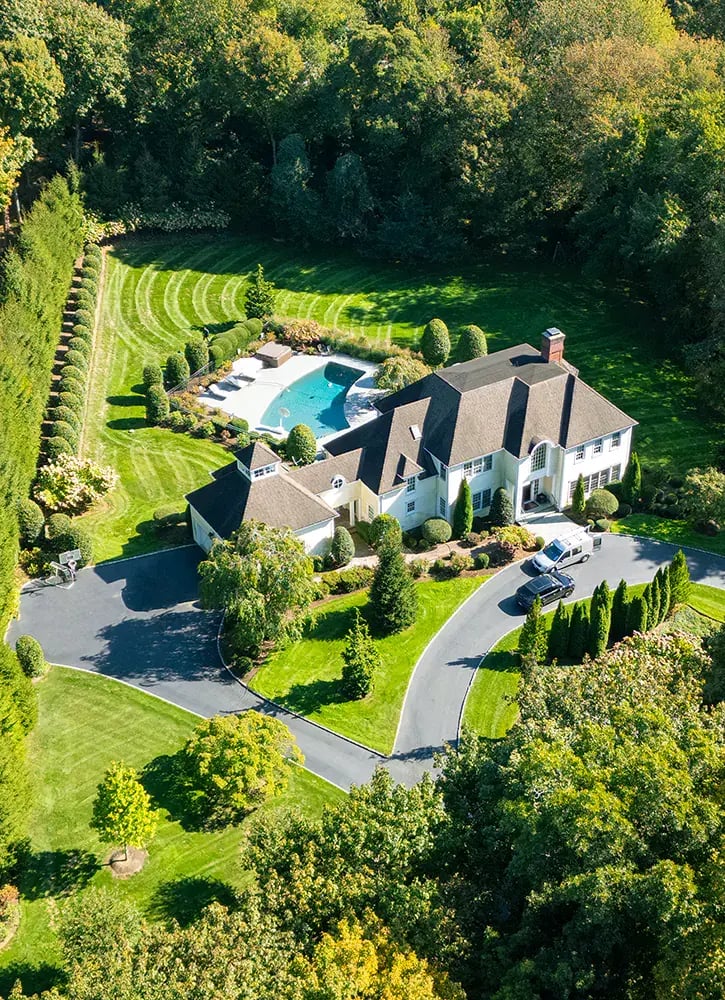 Aerial drone shot of property